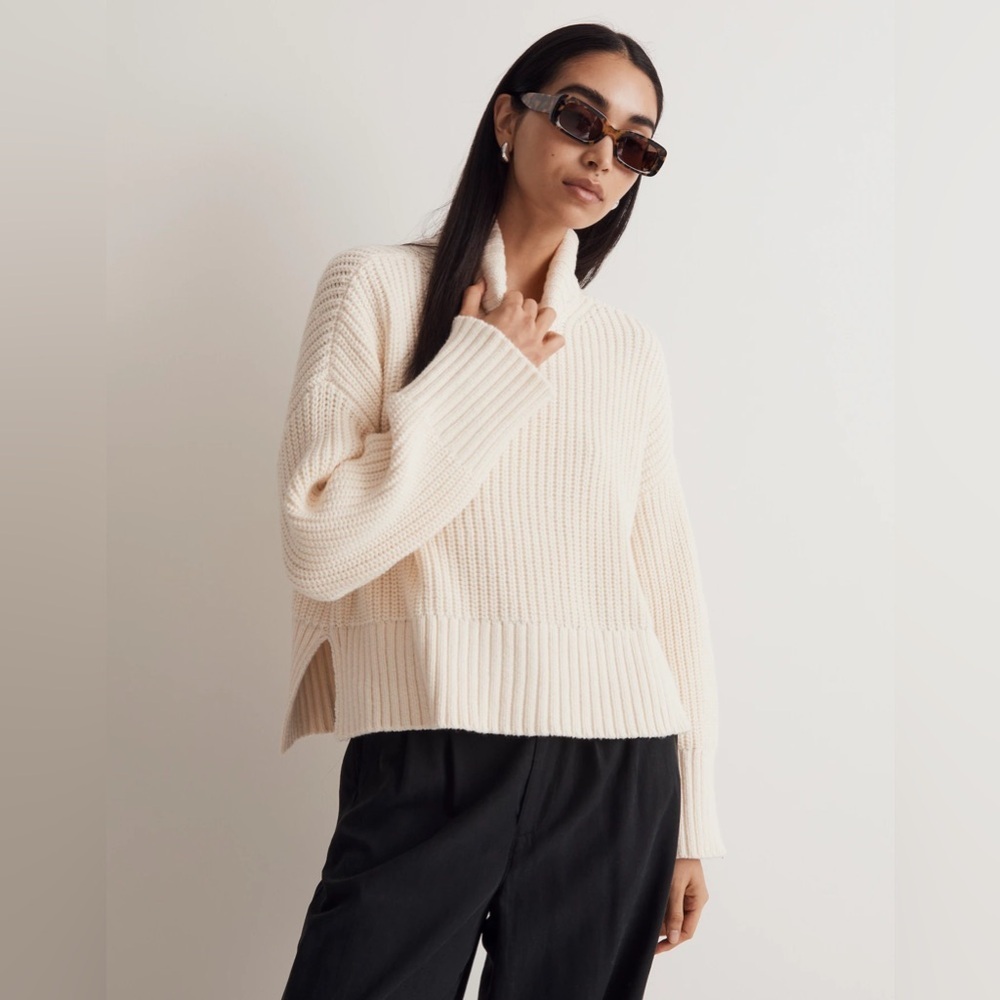 NWT Madewell Wide Rib Turtleneck Sweater Antique Cream size XS